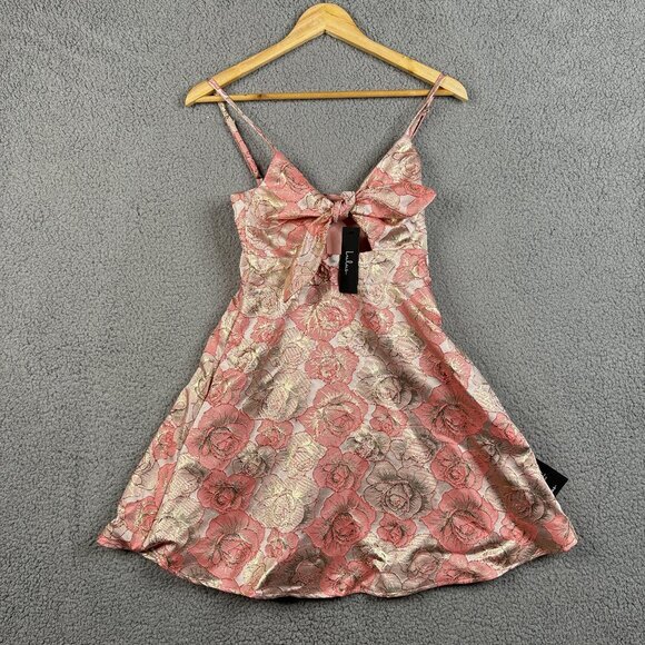 Lulus Dresses & Skirts - Lulu’s Mini Dress Small Pink Quick to Love Metallic Floral Jacquard Tie-Front